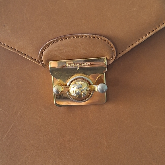 Vintage Ferragamo Brown Leather Backpack with Gold Accents - Picture 4 of 13